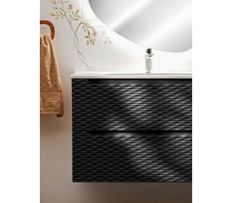 Comad Závěsná skříňka Ocean se zápustným umyvadlem 70 cm černá/dub olejovaný