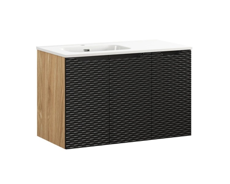 Comad Závěsná skříňka Ocean se zápustným umyvadlem 90 cm černá/dub olejovaný