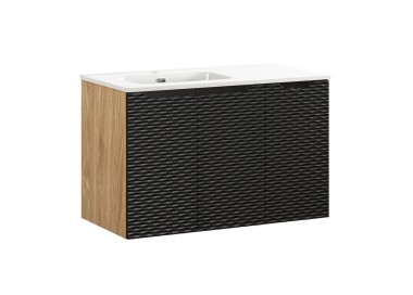 Comad Závěsná skříňka Ocean se zápustným umyvadlem 90 cm černá/dub olejovaný
