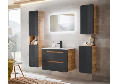 Comad Závěsná skříňka pod umyvadlo Aruba 8202 s deskou 70 cm dub craft zlatý/vesmírně šedá mat