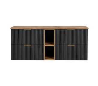 Comad Závěsná skříňka pod umyvadlo Casad s deskou 140 cm černá/dub wotan