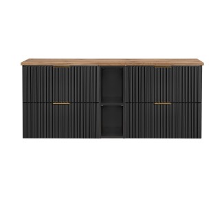 Comad Závěsná skříňka pod umyvadlo Casad s deskou 140 cm dub wotan/černá