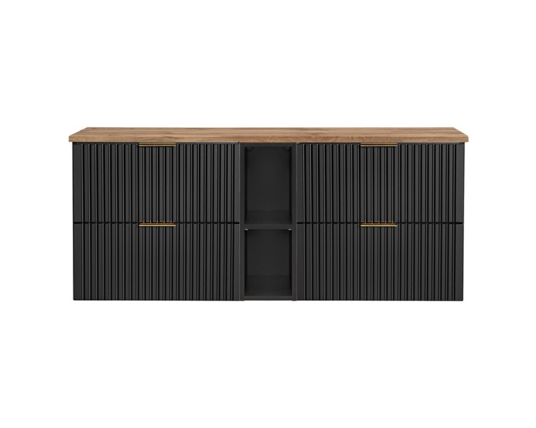 Comad Závěsná skříňka pod umyvadlo Casad s deskou 140 cm dub wotan/černá