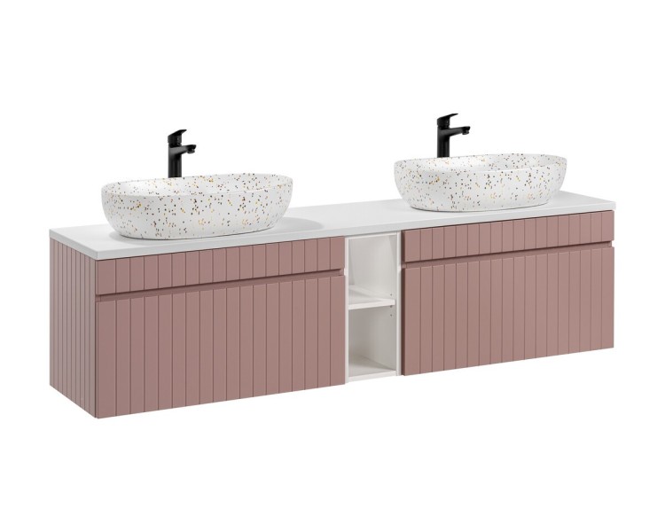 Comad Závěsná skříňka pod umyvadlo Iconic Lili s deskou a umyvadly 180 cm růžová/bílá