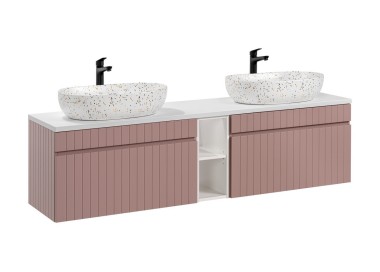 Comad Závěsná skříňka pod umyvadlo Iconic Lili s deskou a umyvadly 180 cm růžová/bílá
