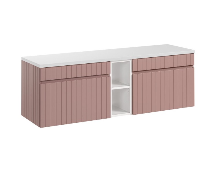 Comad Závěsná skříňka pod umyvadlo Iconic s deskou 140 cm bílá/růžová