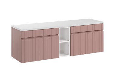 Comad Závěsná skříňka pod umyvadlo Iconic s deskou 140 cm bílá/růžová