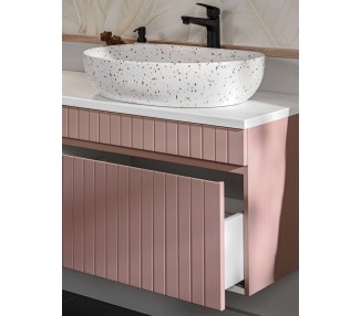 Comad Závěsná skříňka pod umyvadlo Iconic s deskou 140 cm bílá/růžová
