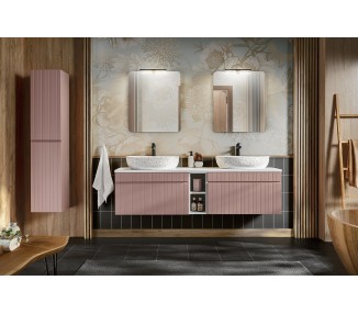 Comad Závěsná skříňka pod umyvadlo Iconic s deskou 180 cm růžová/bílá