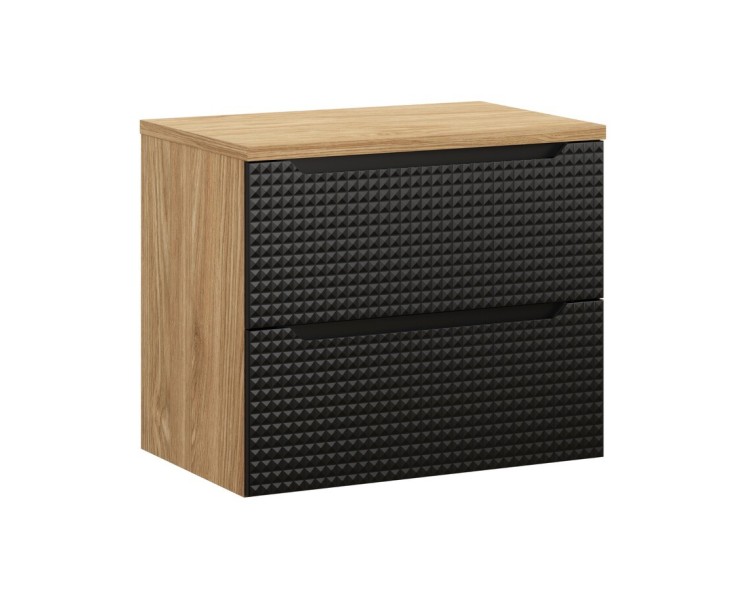 Comad Závěsná skříňka pod umyvadlo Luxor Black s deskou 70 cm dub olejovaný/černá