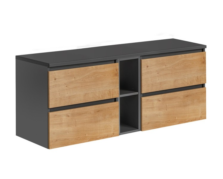 Comad Závěsná skříňka pod umyvadlo Monako s deskou 140 cm šedá/dub hamilton