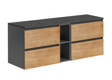 Comad Závěsná skříňka pod umyvadlo Monako s deskou 140 cm šedá/dub hamilton