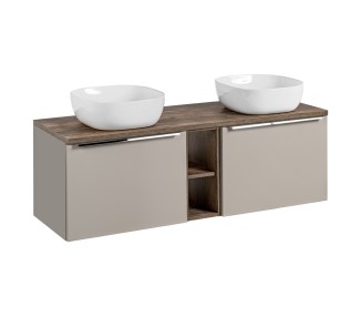 Comad Závěsná skříňka pod umyvadlo SantaFe Smile s deskou a umyvadly 140 cm taupe/dub santa fe vintage