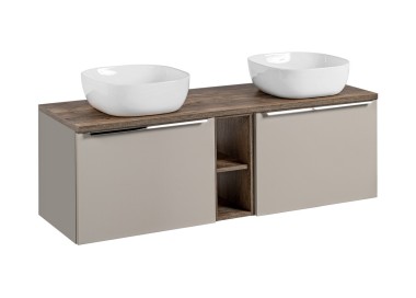 Comad Závěsná skříňka pod umyvadlo SantaFe Smile s deskou a umyvadly 140 cm taupe/dub santa fe vintage