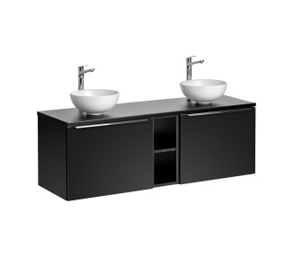 Comad Závěsná skříňka SantaFe Domi s deskou a umyvadly 140 cm černá