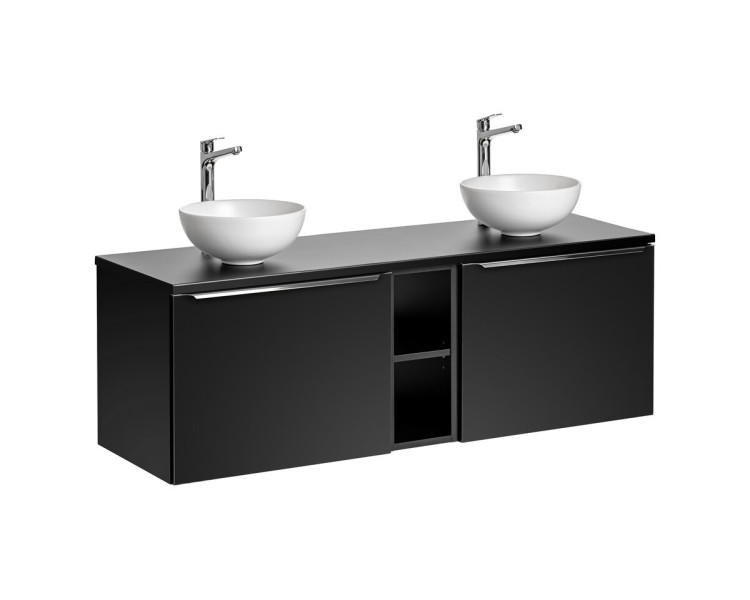 Comad Závěsná skříňka SantaFe Domi s deskou a umyvadly 140 cm černá
