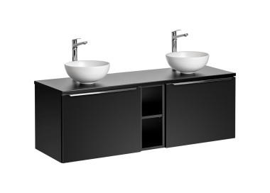 Comad Závěsná skříňka SantaFe Domi s deskou a umyvadly 140 cm černá
