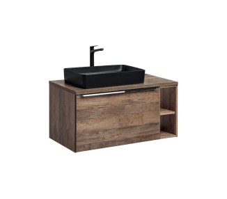 Comad Závěsná skříňka SantaFe Slim s deskou a umyvadlem 100 cm dub santa fe vintage/černá