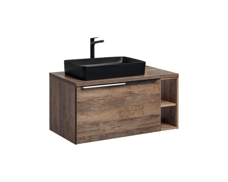 Comad Závěsná skříňka SantaFe Slim s deskou a umyvadlem 100 cm dub santa fe vintage/černá
