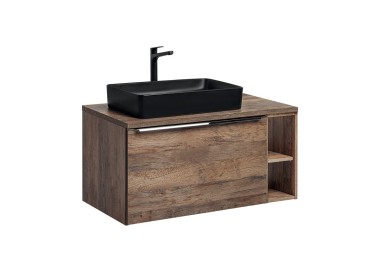 Comad Závěsná skříňka SantaFe Slim s deskou a umyvadlem 100 cm dub santa fe vintage/černá