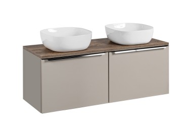 Comad Závěsná skříňka SantaFe Smile s deskou a umyvadly 120 cm taupe/dub santa fe vintage