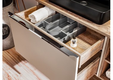 Comad Závěsná skříňka SantaFe Smile s deskou a umyvadly 120 cm taupe/dub santa fe vintage