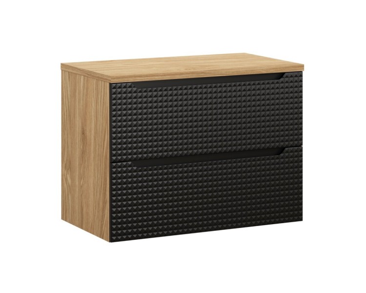 Comad Závěsná umyvadlová skříňka Luxor Black s deskou 80 cm černá/dub olejovaný