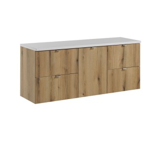 Comad Závěsná umyvadlová skříňka Nova Oak s deskou 140 cm dub evoke/bílá