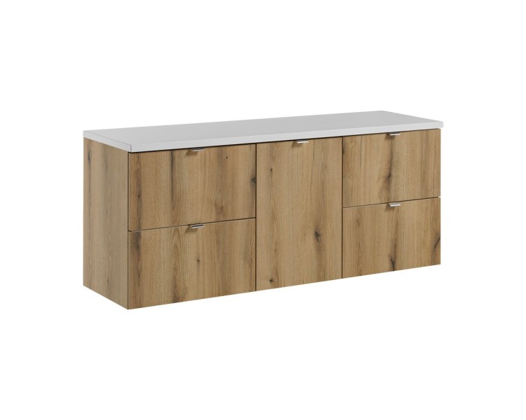 Comad Závěsná umyvadlová skříňka Nova Oak s deskou 140 cm dub evoke/bílá