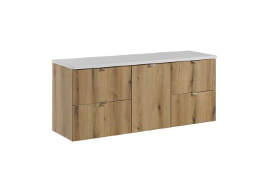 Comad Závěsná umyvadlová skříňka Nova Oak s deskou 140 cm dub evoke/bílá