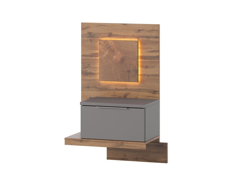 Szynaka Závěsný noční stolek Livorno 68 s LED osvětlením levý dub Wotan/šedý