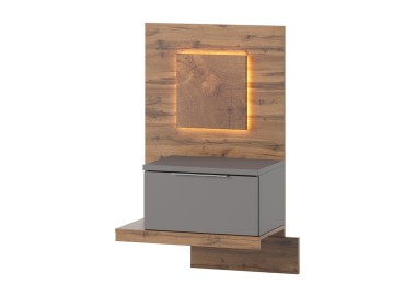 Szynaka Závěsný noční stolek Livorno 68 s LED osvětlením levý dub Wotan/šedý
