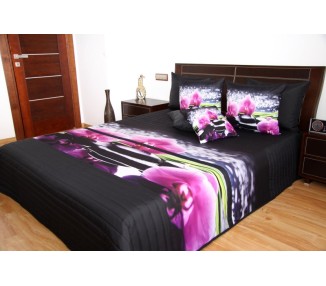 3D přehoz černé barvy se svíčkami a růžovými orchidejemi