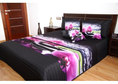 3D přehoz černé barvy se svíčkami a růžovými orchidejemi
